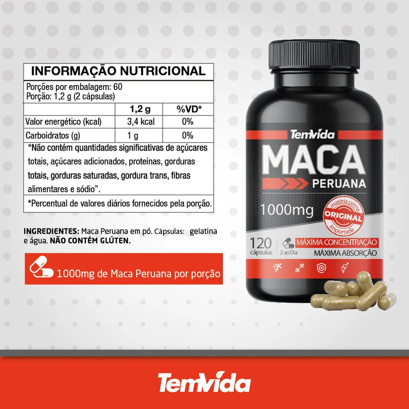 KIT - 02 Maca Peruana 1000mg 240 Cápsulas - Aumento da Energia e Vigor Físico