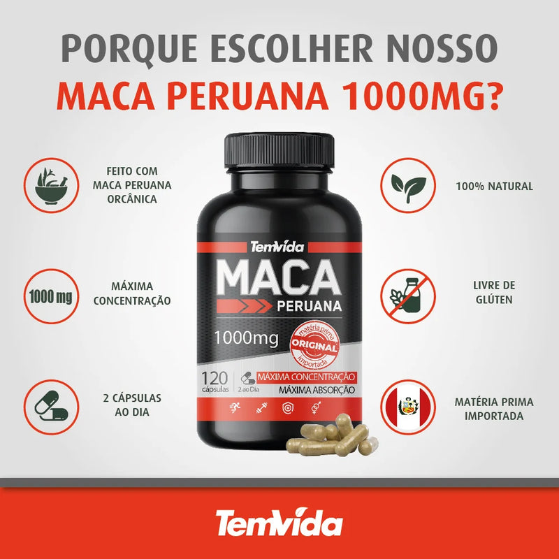 KIT - 02 Maca Peruana 1000mg 240 Cápsulas - Aumento da Energia e Vigor Físico